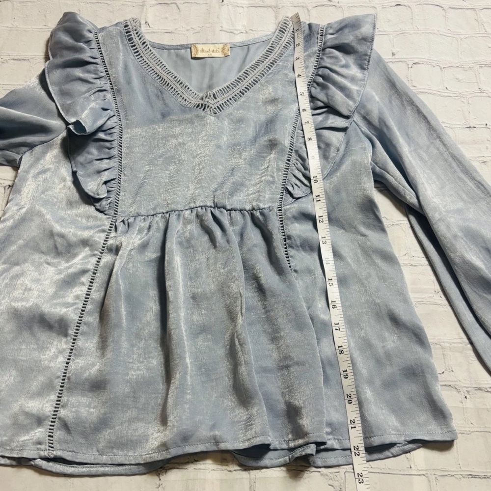 Altar'd State Womens XS Long Sleeve Babydoll Ruffle V-neck Feminine Blouse Blue - Picture 8 of 11